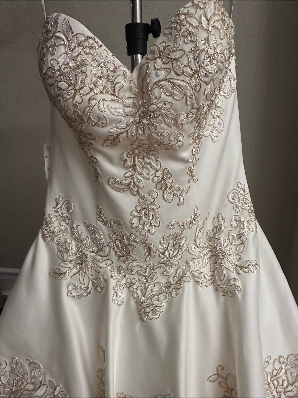 Mary's Bridal Strapless Ivory Gown with Gold Floral Appliqué